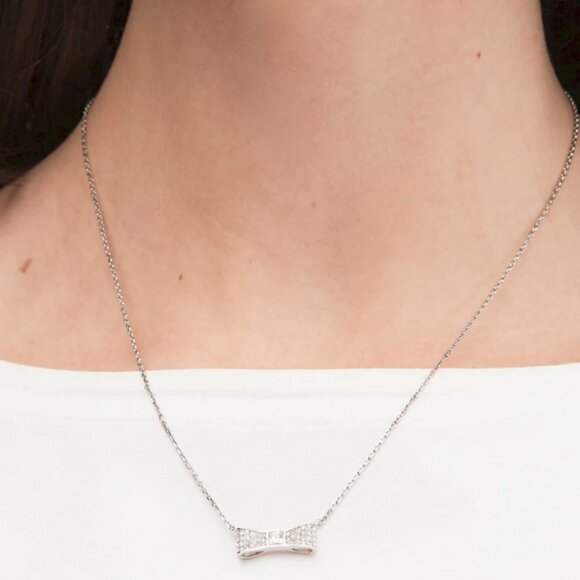 Kate spade Ready Set Bow Pave Mini Pendant Necklace - Clear / Silver - NEW - Picture 1 of 7